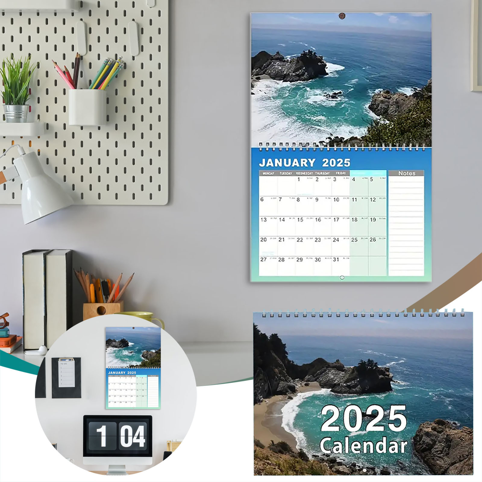 Uutvmp 2025 Small Wall Calendar 8.5x11 Inch, Landscape and Sea Design, Vertical Hanging Spiral Calendar or Desk Calendar 2025 Wall Calendar For Kitchen \u0026 Nature Travel Vacation Photo Gift
